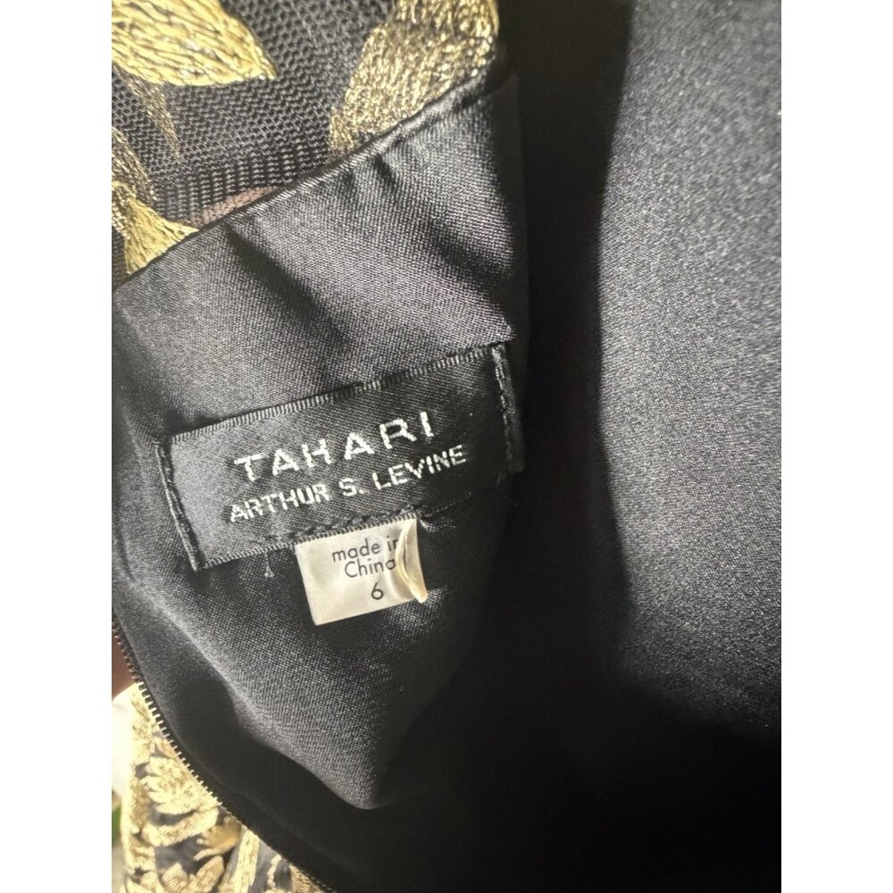 TAHARI Evening Midi Dress SIZE 6 Sheer Black/Goldl Embroidery NEW W/TAGS - Picture 4 of 6